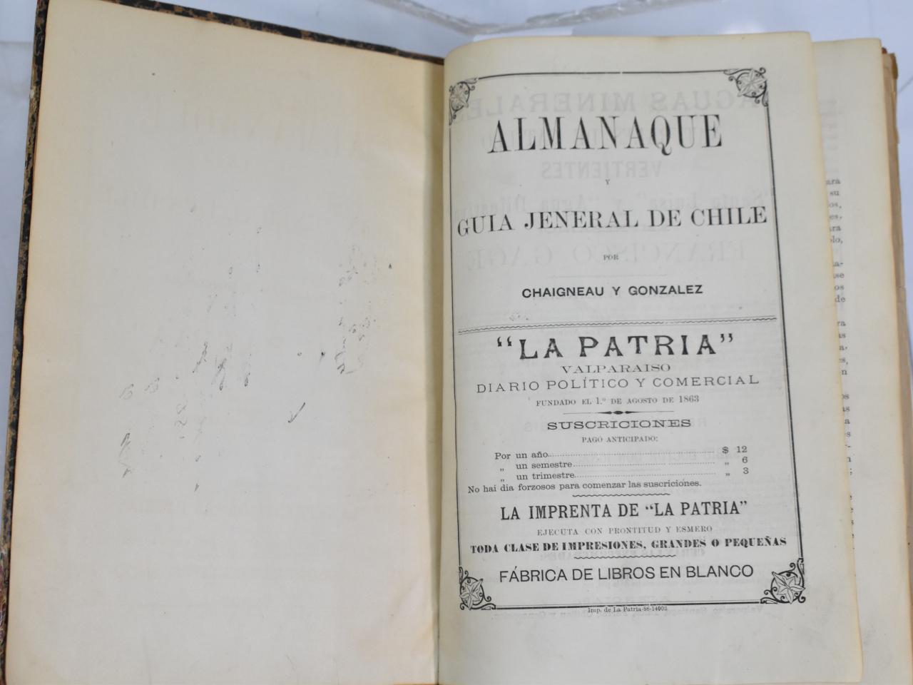 Almanaque y guia jeneral de Chile. Chaigneau y Gonzalez (1887)