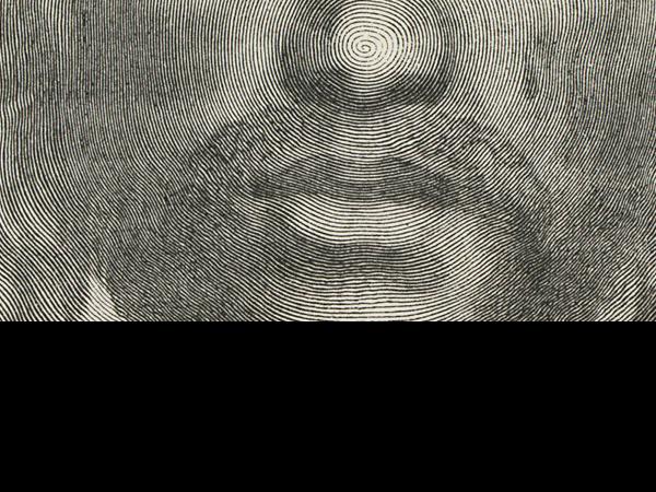 Detalle heliograbado Cabeza de Cristo, copia de estampa de Claude Mellan