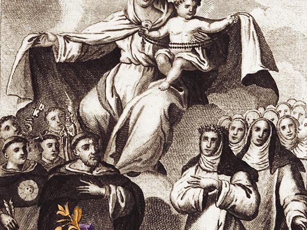 Virgen del Rosario junto a santos de la Orden