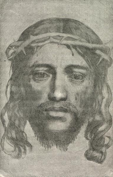 Cabeza de Cristo, técnica heliograbado, copia de estampa de Claude Mellan