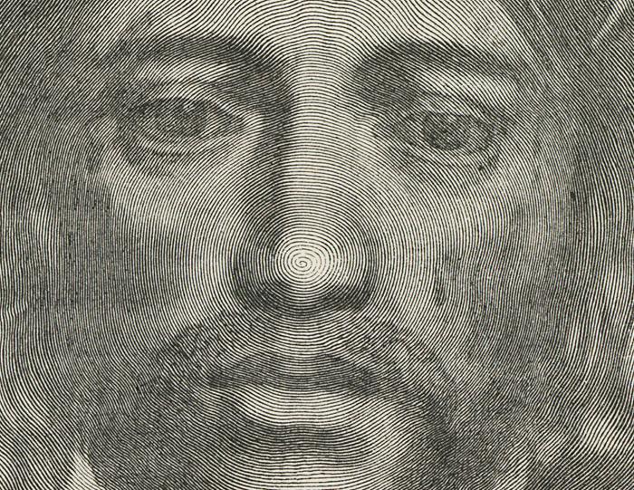 Detalle heliograbado Cabeza de Cristo, copia de estampa de Claude Mellan